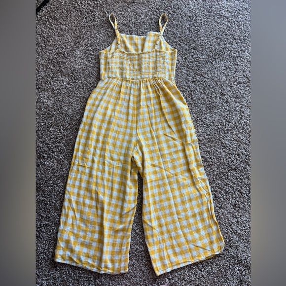 Old Navy Cropped Yellow Gingham Linen Jumpsuit - Picture 2 of 5